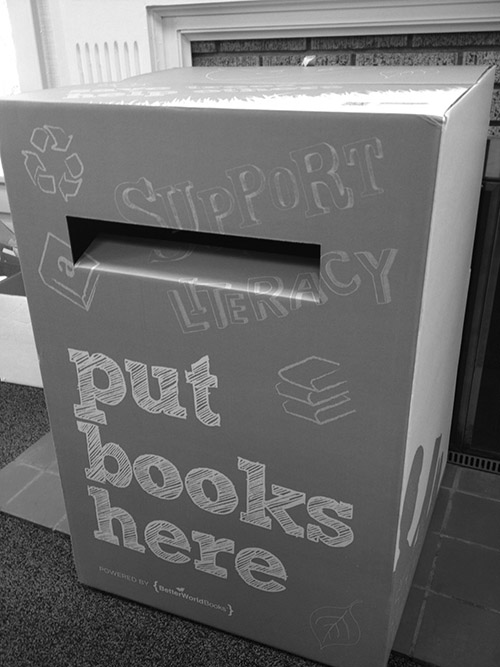 recyclemania book drive collection bin