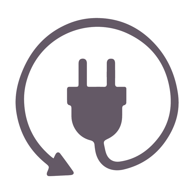 A purple icon of a charging cord.